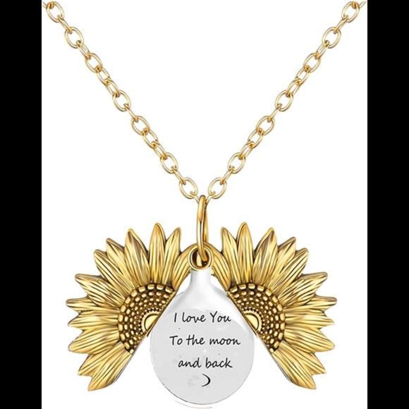 You are My Sunshine Sunflower Necklace 2-Side Version Engraved My Only Sunshine - Picture 1 of 4